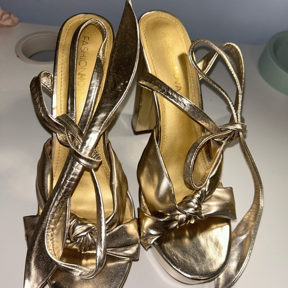 Fashion Nova Metallic Gold Heels - Picture 6 of 6